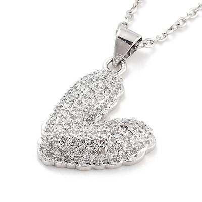 Valentine's Day Brass Micro Pave Clear Cubic Zirconia Pendant Necklaces