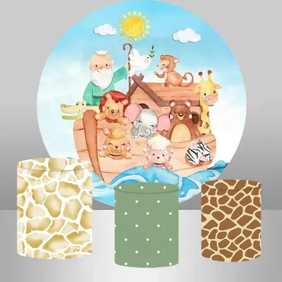 Aperturee Old Man With Cute Animals Round Baby Shower Backdrop | Baby Shower Round Backdrop | Custom Round Backdrop | Round B...