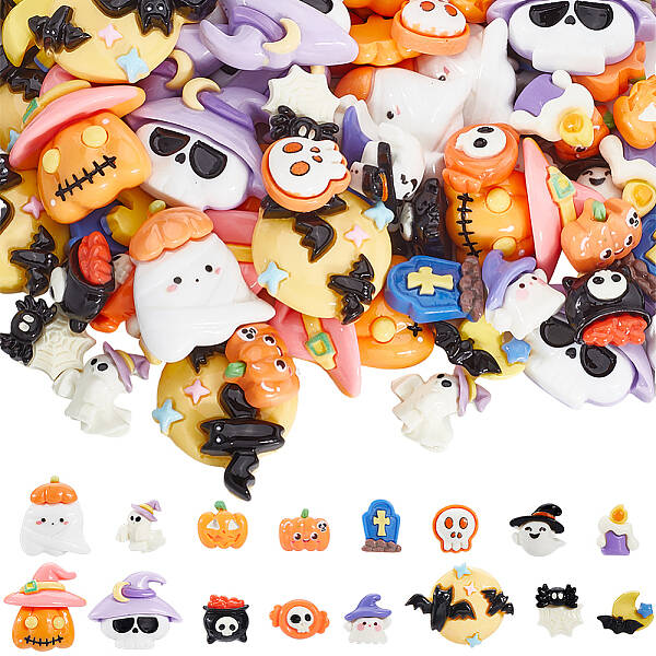 96Pcs 16 Styles Halloween Theme Opaque Resin Decoden Cabochons