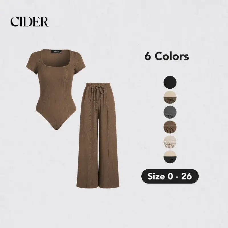 Cider [6 colors, Size 0-26] U-neck Bodysuit & Elastic Waist Pants Set