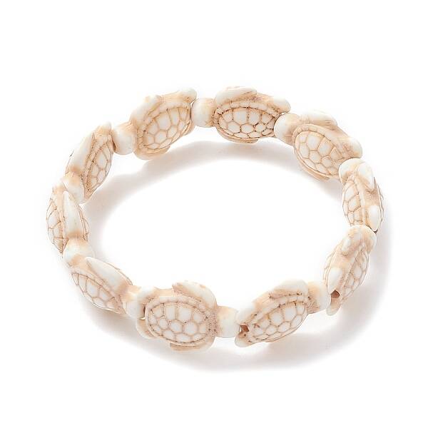 Dyed Synthetic Turquoise Tortoise Beaded Stretch Bracelet for Kids