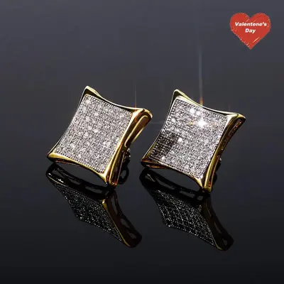 GAB 16mm Quadrilateral Zirconia Earrings,High Quality,Fashionable For Men