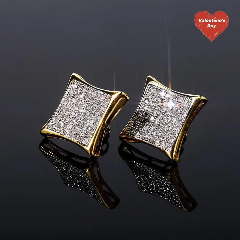 GAB 16mm Quadrilateral Zirconia Earrings,High Quality,Fashionable For Men