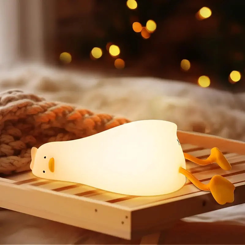 DORABOL Silicone Lying Duck Night Light with Touch Sensor LED 30-minute Timer, Cute Squishy Dimmable Nursery Light, Rechargea...