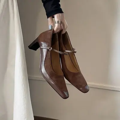 CHIKO Bence Pointy Toe Chunky Heels Mary Jane Shoes