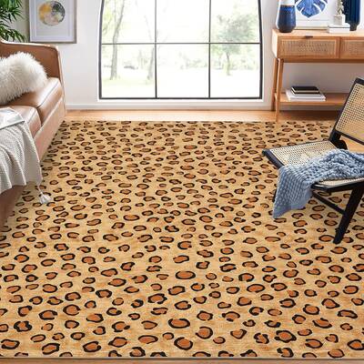 Garvee Leopard 8x10 Rug - Washable Animal Print Rug, Large Living Room Carpet, Soft Non-Slip Surface, Non-Shedding Brown Carp...