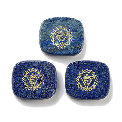 Natural Lapis Lazuli Rectangle with Chakra Sign Figurines Display Decorations