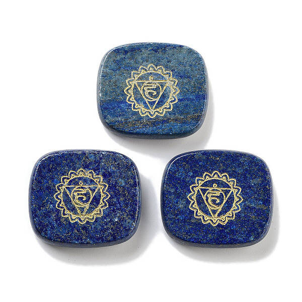 Natural Lapis Lazuli Rectangle with Chakra Sign Figurines Display Decorations