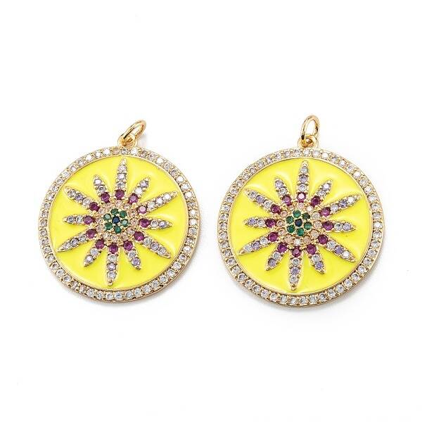 Brass Micro Pave Colorful Cubic Zirconia Pendants