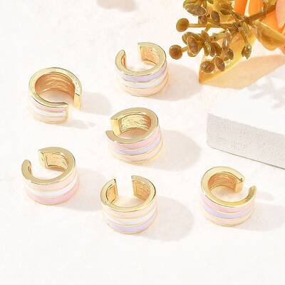 Brass Stripe C-Shaped Cuff Earrings