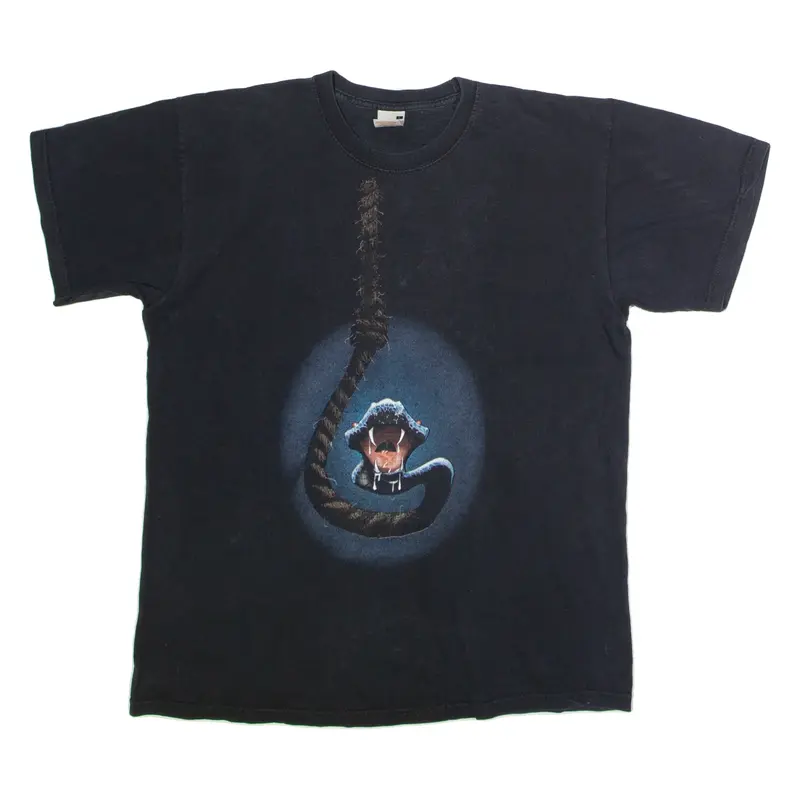 FRUIT OF THE LOOM Snake Print Mens T-Shirt Black Crew Neck L