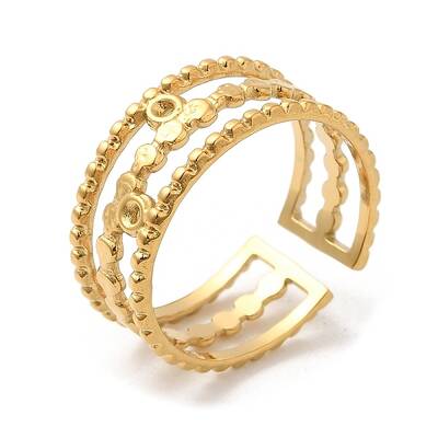 304 Stainless Steel Triple Line Open Cuff Rings for Women