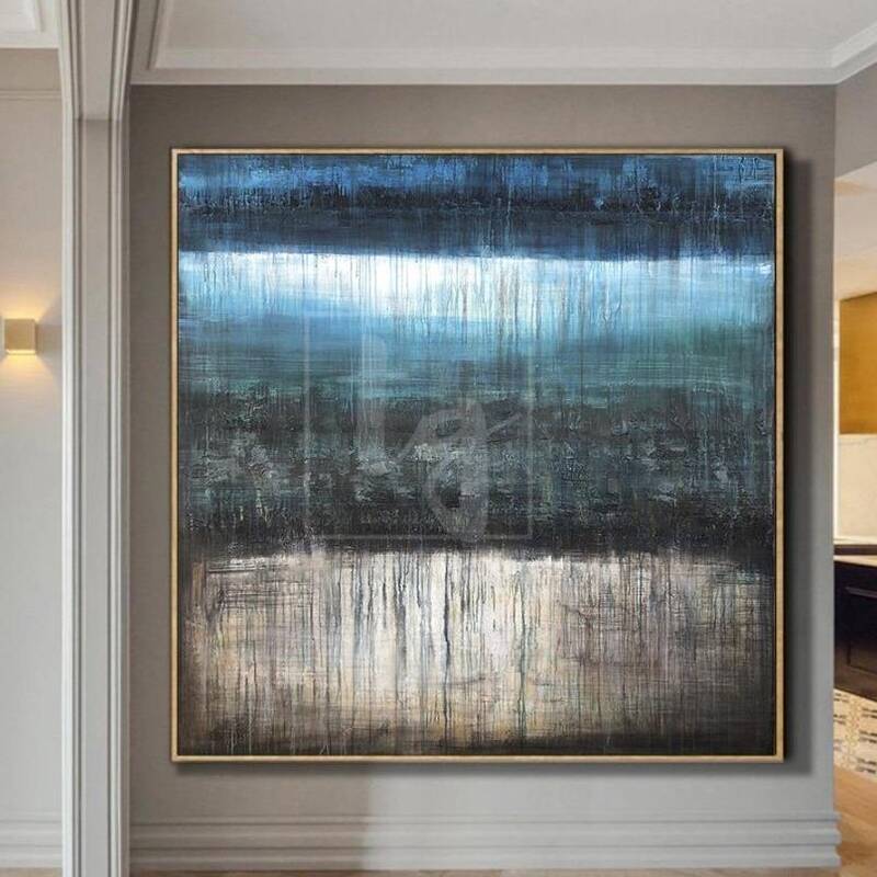 Modern Abstract Painting Living Room Decor Light Blue Wall Art  | REFLECTION OF NATURE