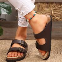 Retro Open-Toe  Sandals For Women Buckle Decor Lightweight Open Toe Footbed Sandals Casual Shoes Beach Shoes