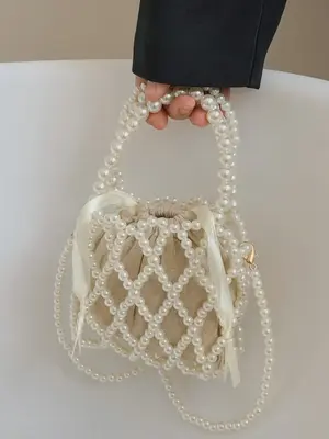 Faux Pearl Decorated Handbag As Mothers Day Gift, Elegant Drawstring Design Handbag for Women & Girls, Casual Trendy Versatil...