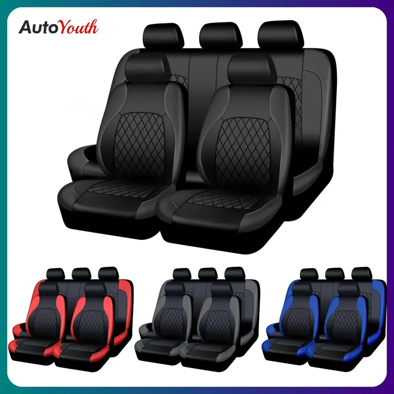 Universal Car Seat Covers Set PU Leather for 2/5 Seats, Full Protection for Car Front & Rear Seats, Waterproof & Anti-Scratch...