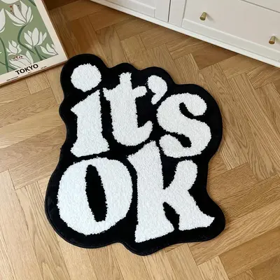 It's Ok Letter Print Fluffy Rug, 1 Count Soft Anti-Slip Area Rug, Home Decor Floor Mat For Indoor Living Room Bedroom