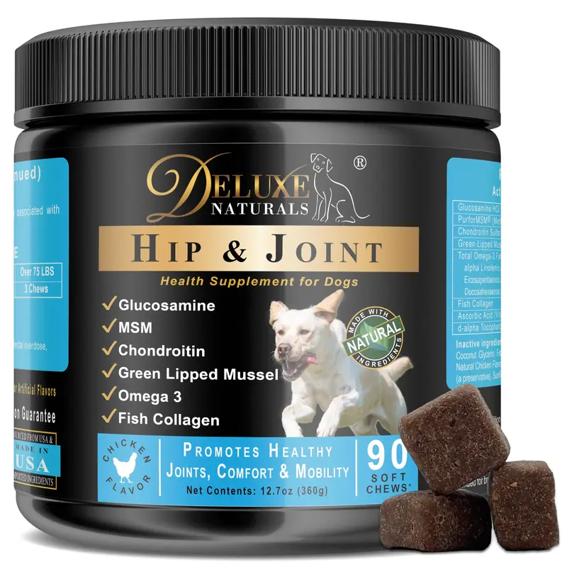 Deluxe Naturals Hip and Joint Soft Chews for Dogs - Supports Joint Flexibility and Comfort