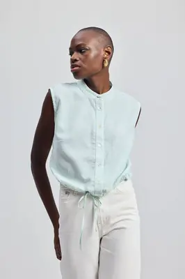 Button-down Shirt with Waist Drawstring in Stripes | Color: Parallel Paths | Size: XS