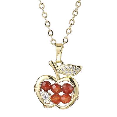 Apple Brass Micro Pave Cubic Zirconia with Natural Agate(Dyed) Pendants Necklaces