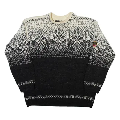 BLACK CANYON Mens Icelandic Jumper Grey Fair Isle High Neck Tight Knit M