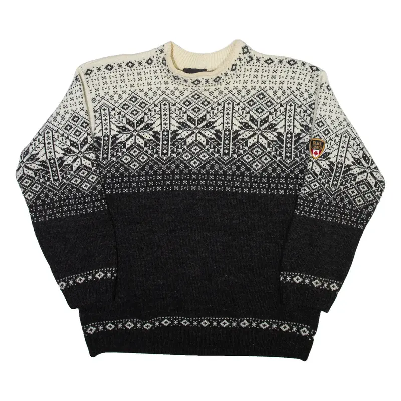 BLACK CANYON Mens Icelandic Jumper Grey Fair Isle High Neck Tight Knit M