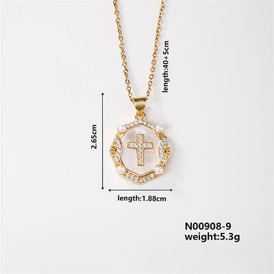 Vintage Brass Pave Clear Cubic Zirconia Religion Cross Pendant Couple Necklaces