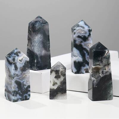 Tower Natural Moss Agate Home Display Decoration