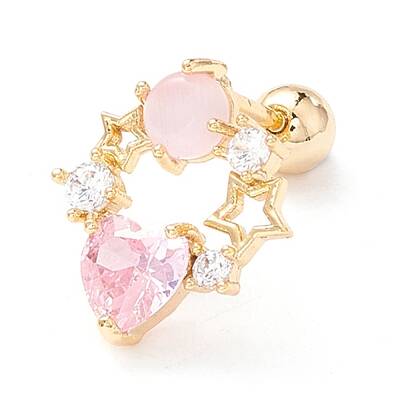Heart & Star Cubic Zirconia Dangle Stud Earrings