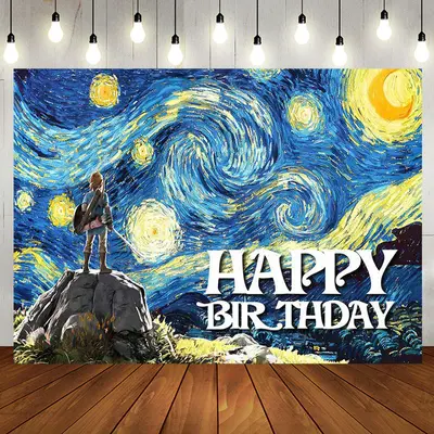 Blue Starry Sky Oil Painting Game Birthday Backdrop - Aperturee