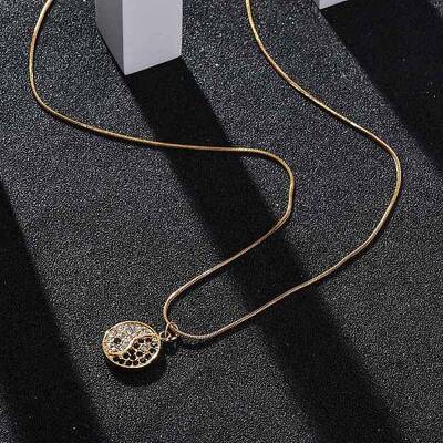 304 Stainless Steel Crystal & Jet Rhinestone Yin-yang Pendant Round Snake Chain Necklaces for Women