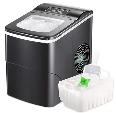 COWSAR Portable Ice Maker Countertop,26lbs Bullet Ice Cube in 24H,9 Cubes Ready in 6-8 Minutes,Portable Ice Maker with Ice Sc...