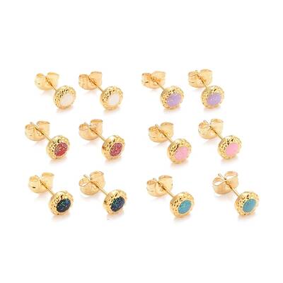 304 Stainless Steel Enamel with Glitter Stud Earrings