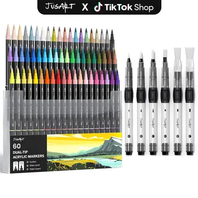 [JusArt] 60/36/24 Colors Dual Tip Acrylic Paint Pens Markers, Brush and Fine Tip, Premium Paint Pens for Wood, Canvas, Egg, S...