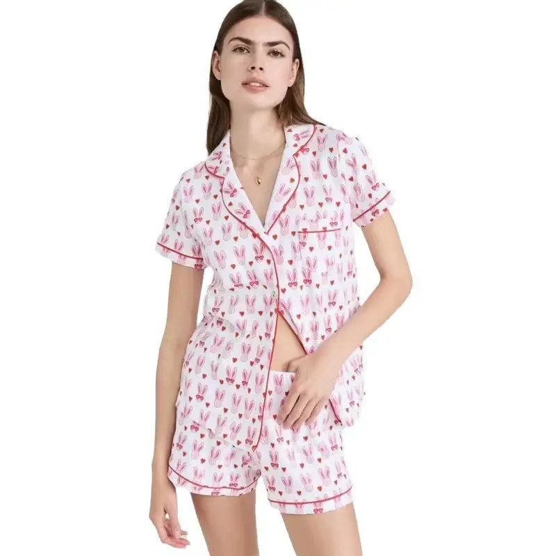 Womens Pajamas Set, 2PCS Button Down Vacation Monkey Beach Shorts Set Y2k Loungewear Pjs for Birthday Valentines Gift