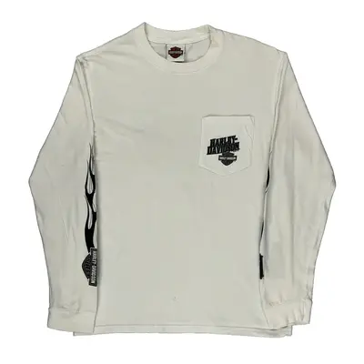 Daven Port Iowa Harley Davidson Graphic Long Sleeve T-Shirt - Medium White Cotton