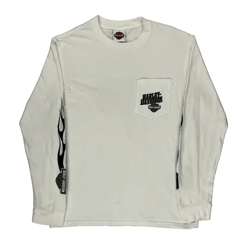 Daven Port Iowa Harley Davidson Graphic Long Sleeve T-Shirt - Medium White Cotton