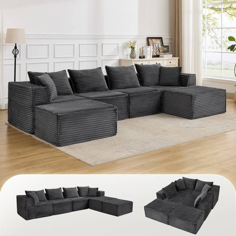 Garvee 137 Modular Sectional Sofa, Modern Cloud Sectional Couch with Deep Seat, L-Shape Boneless Couch with Chaise for Livin...