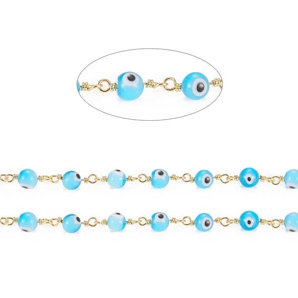 3.28 Feet Handmade Evil Eye Lampwork Round Beaded Chains