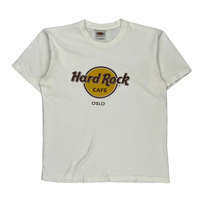 Oslo Hard Rock Cafe Graphic T-Shirt - Large White Cotton