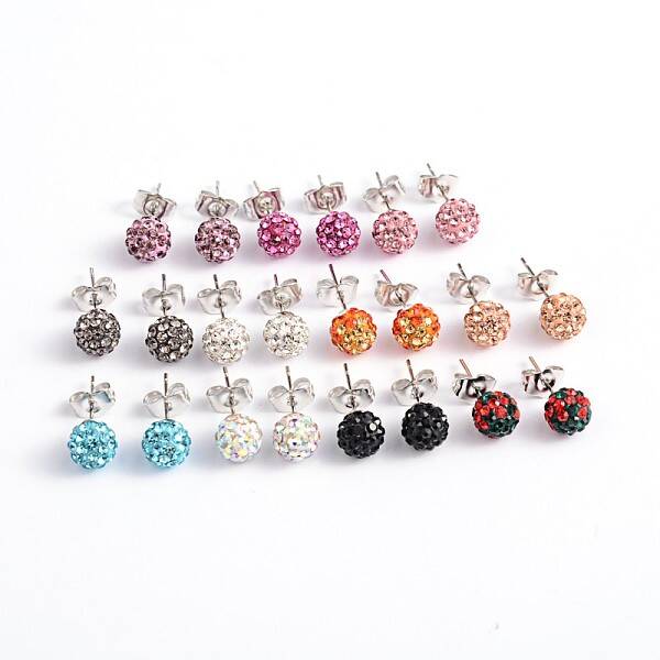 Polymer Clay Rhinestone Ball Stud Earrings