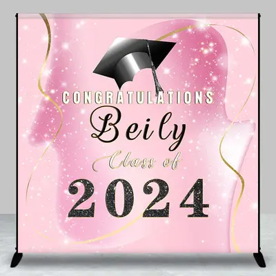 Personalized 2024 Pink Gold Senior Prom Backdrop - Aperturee