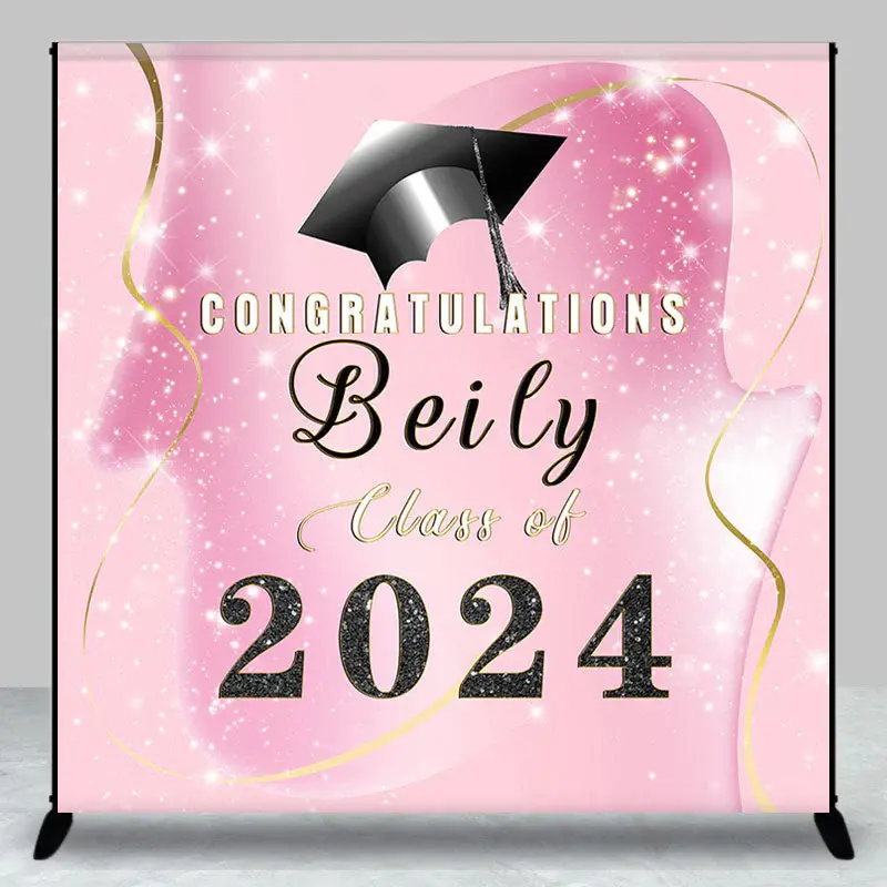 Personalized 2024 Pink Gold Senior Prom Backdrop - Aperturee