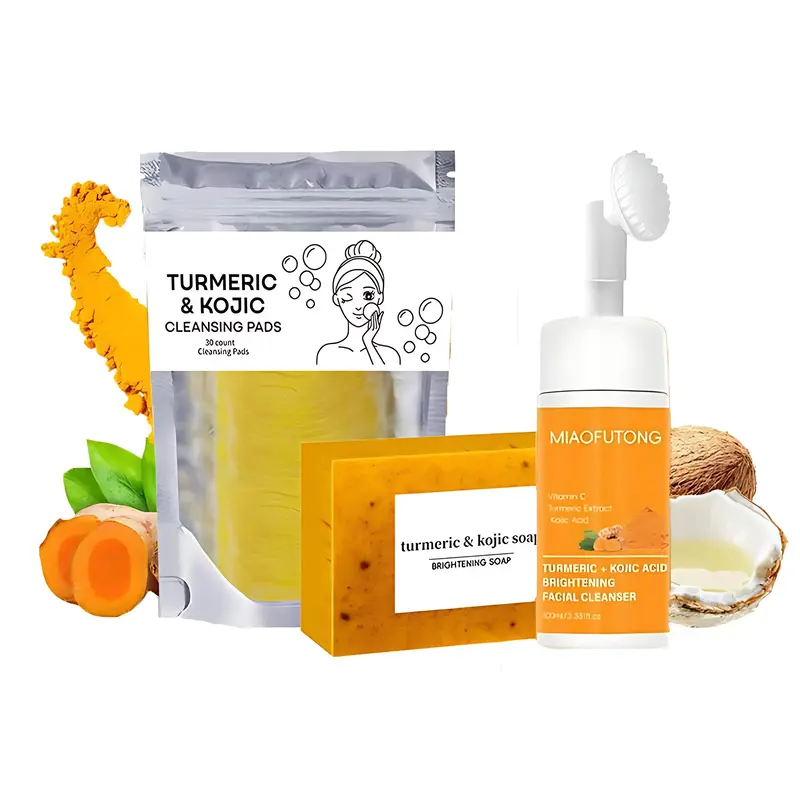 Turmeric Wash and Care Three Piece SetTurmeric Tablets, Turmeric Cleansing Mousse,Turmeric Soap Facial Cleansing Skincare Fac...