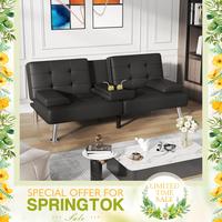 【Springtok】Homall Futon Sofa Bed Faux Leather Couch Modern Convertible Folding Recliner with 2 Cup Holders