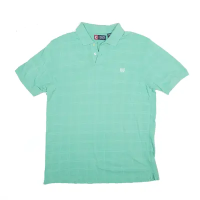 CHAPS Polo Shirt Green Check Short Sleeve Mens L
