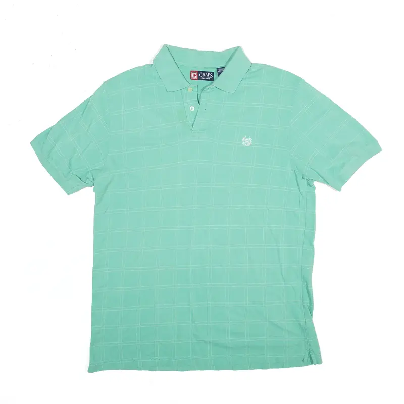 CHAPS Polo Shirt Green Check Short Sleeve Mens L