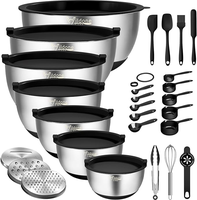 Wildone Mixing Bowls with Airtight Lids, 27 PCS Stainless Steel Nesting Bowls, with 3 Grater Attachments, Scale Mark & Non-Sl...