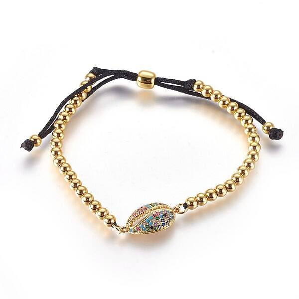 Adjustable Brass Micro Pave Cubic Zirconia Beaded Bracelets