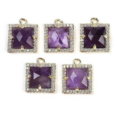 Natural Amethyst Faceted Square Charms